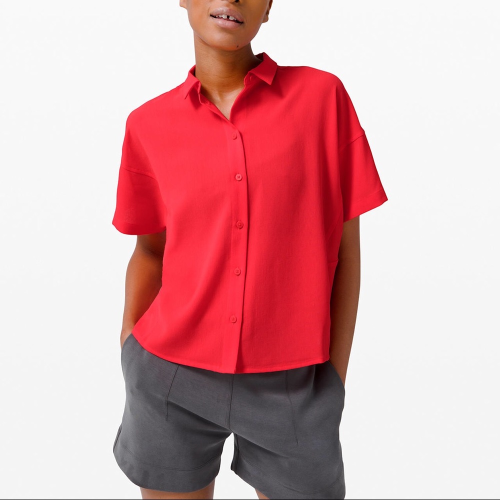 NWTLululemon Full Day Ahead Short Sleeve Shirt red